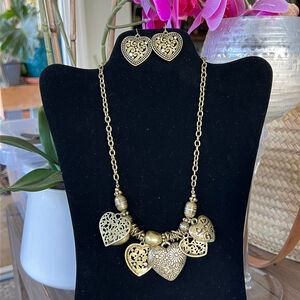 Thalia Sodi Necklace and Earring Set Antique Gold Tone